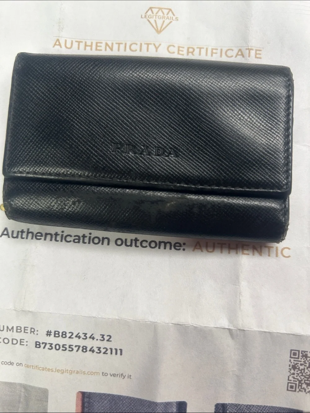 Prada Black Saffiano Leather Key & Card Case with COA